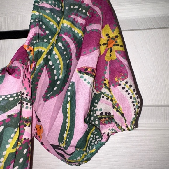 Tropical Asymmetrical Dress with Puff Sleeves - Picture 2 of 10